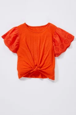 Girls Eyelet Flutter Sleeve Top