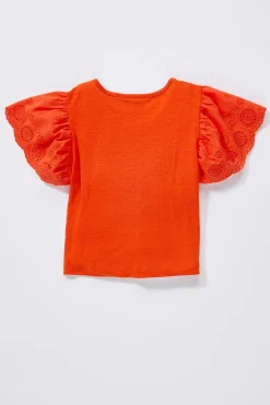 Girls Eyelet Flutter Sleeve Top