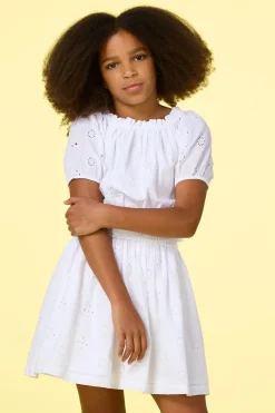 Girls Eyelet Puff Sleeve Top