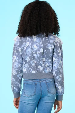 Girls Floral Eyelet Trim Sweatshirt