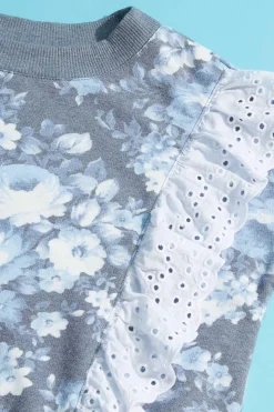 Girls Floral Eyelet Trim Sweatshirt
