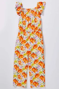 Girls Floral Flutter Sleeve Jumpsuit