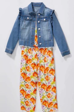 Girls Floral Flutter Sleeve Jumpsuit