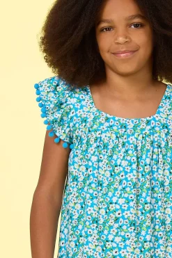 Girls Floral Pom Pom Dress