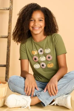 Girls Flower And Pumpkin Tee