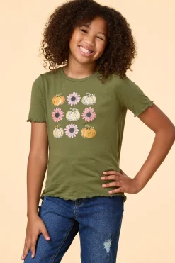 Girls Flower And Pumpkin Tee