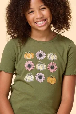 Girls Flower And Pumpkin Tee