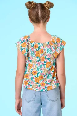 Girls Flutter Sleeve Babydoll Top