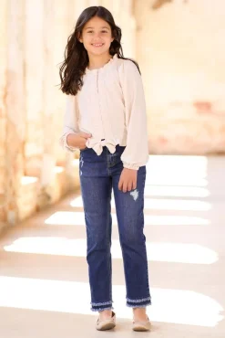 Girls Frayed Straight Leg Jeans