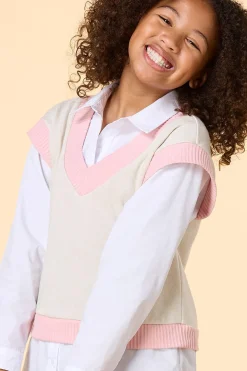 Girls Layered Poplin Sweater