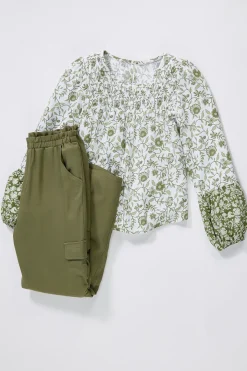 Girls Olive Paperbag Pants