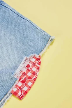 Girls Peek A Boo Print Denim Shorts