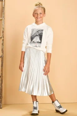 Girls Pleated Metallic Midi Skirt