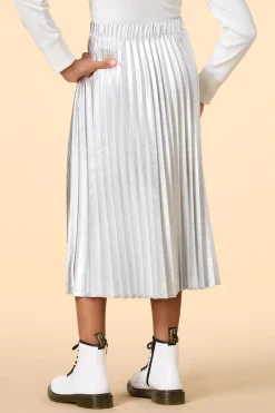 Girls Pleated Metallic Midi Skirt