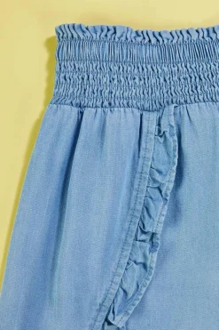 Girls Ruffled Chambray Shorts