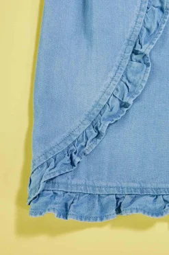 Girls Ruffled Chambray Shorts