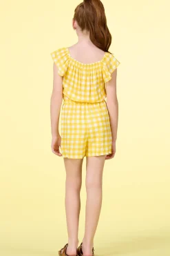 Girls Ruffled Gingham Romper