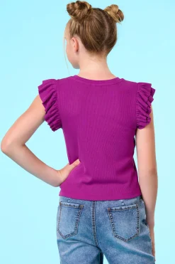 Girls Ruffled Sleeve Top