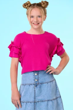 Girls Ruffled Waffle Top