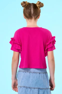 Girls Ruffled Waffle Top