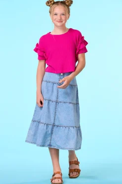 Girls Ruffled Waffle Top