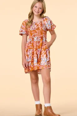 Girls Smocked Patchwork Floral Dress
