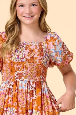 Girls Smocked Patchwork Floral Dress
