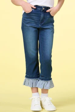 Girls Stripe Ruffled Hem Jeans