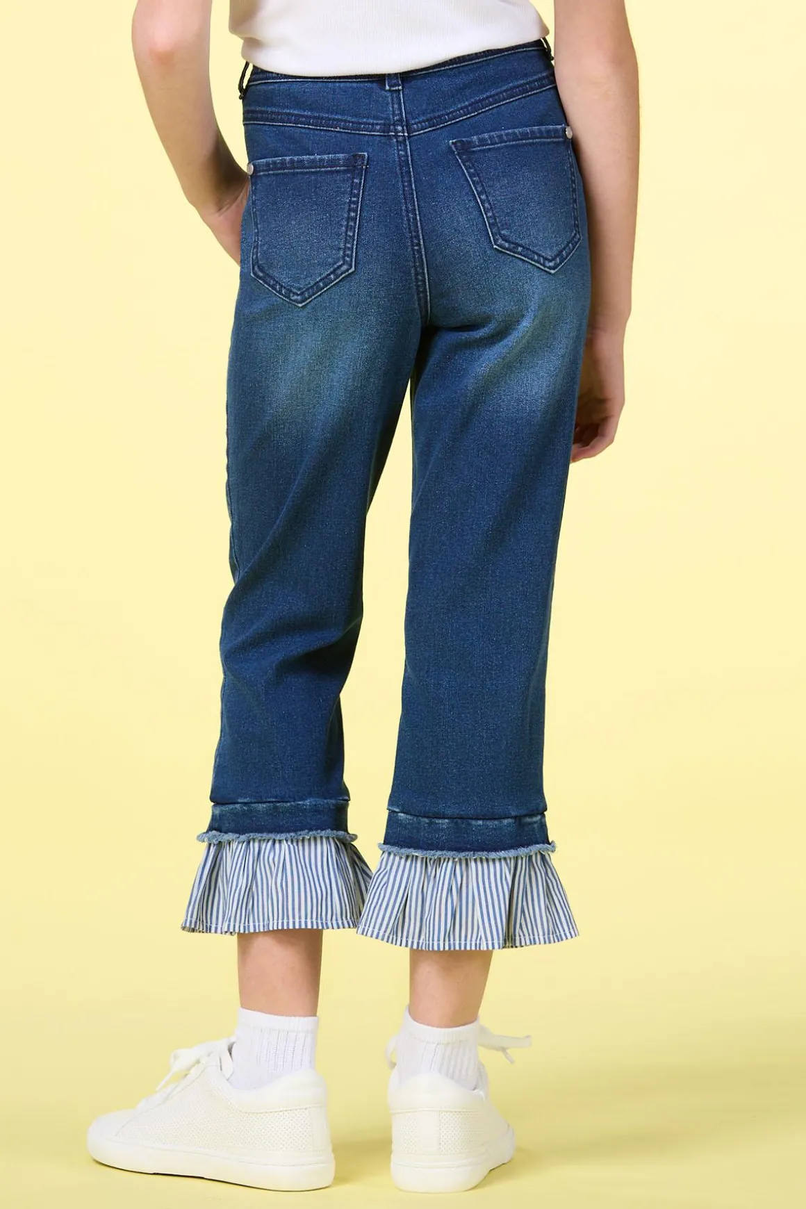 Girls Stripe Ruffled Hem Jeans