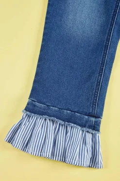 Girls Stripe Ruffled Hem Jeans