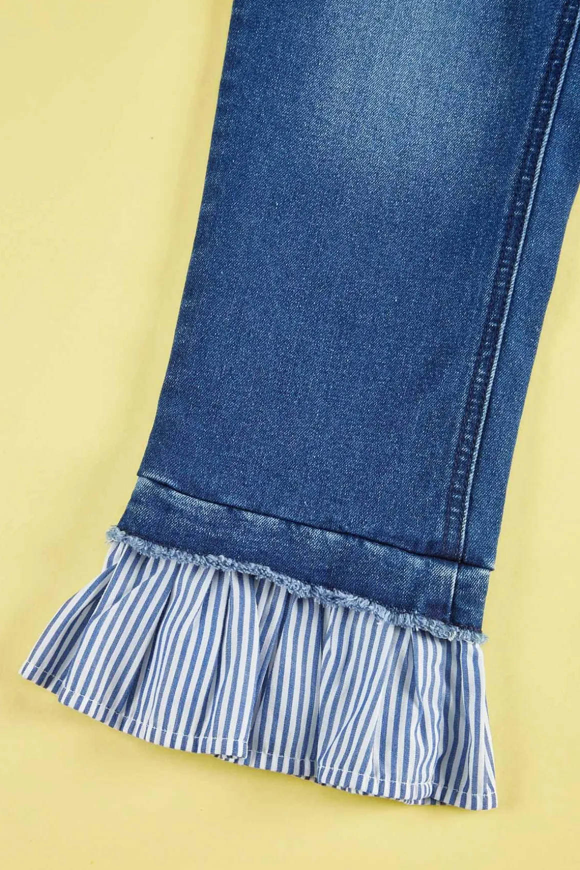 Girls Stripe Ruffled Hem Jeans