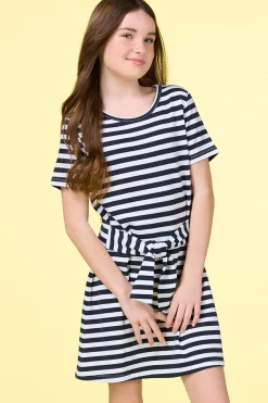 Girls Stripe Tie Waist Dress