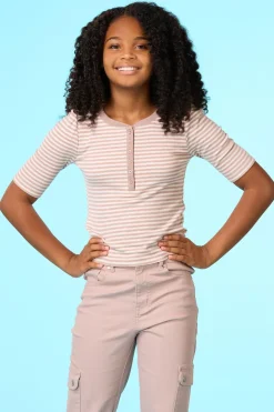 Girls Striped Puff Sleeve Top