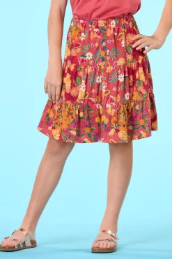 Girls Tiered Button Floral Skirt