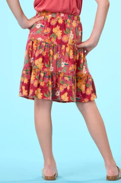 Girls Tiered Button Floral Skirt