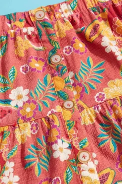 Girls Tiered Button Floral Skirt