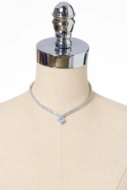 Glass Charm Rhinestone Short Necklace