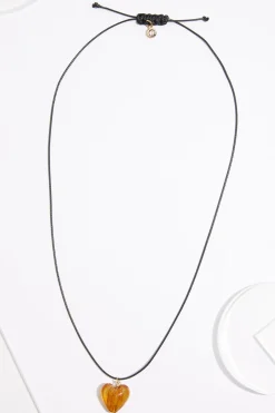 Glass Puffy Heart Adjustable Necklace
