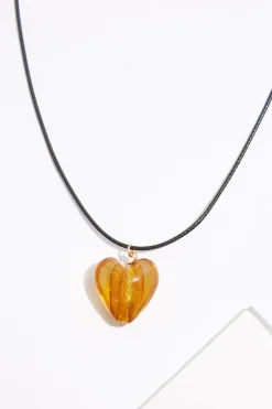 Glass Puffy Heart Adjustable Necklace