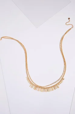 Gold Bar Bead Layered Necklace