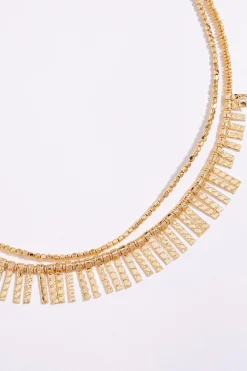 Gold Bar Bead Layered Necklace