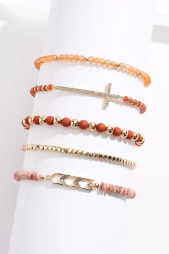Gold Cross Beaded Bracelet Set