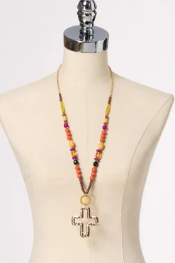 Gold Cutout Cross Pendant Necklace