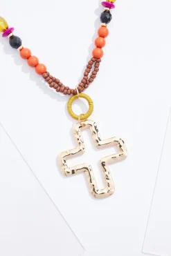 Gold Cutout Cross Pendant Necklace