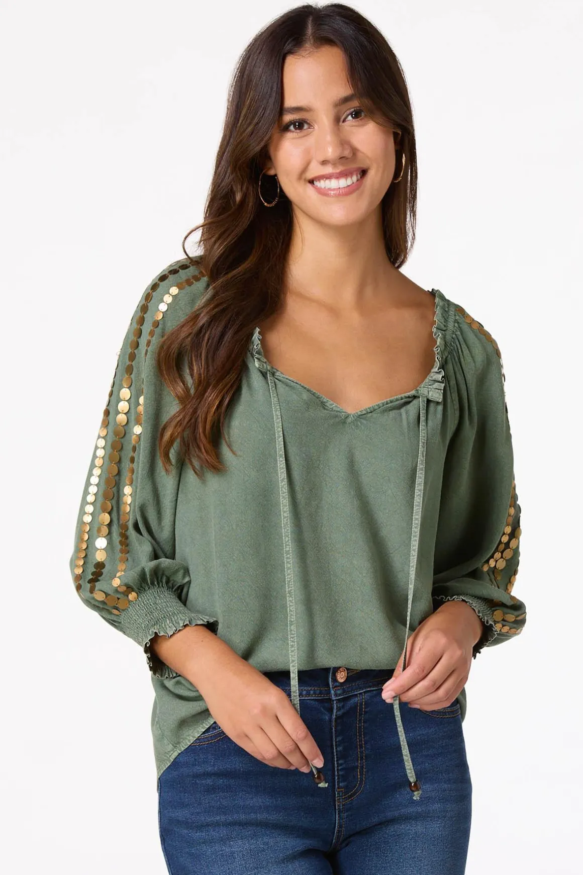 Gold Disc Embellished Poet Top