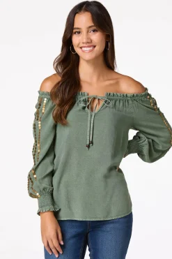 Gold Disc Embellished Poet Top