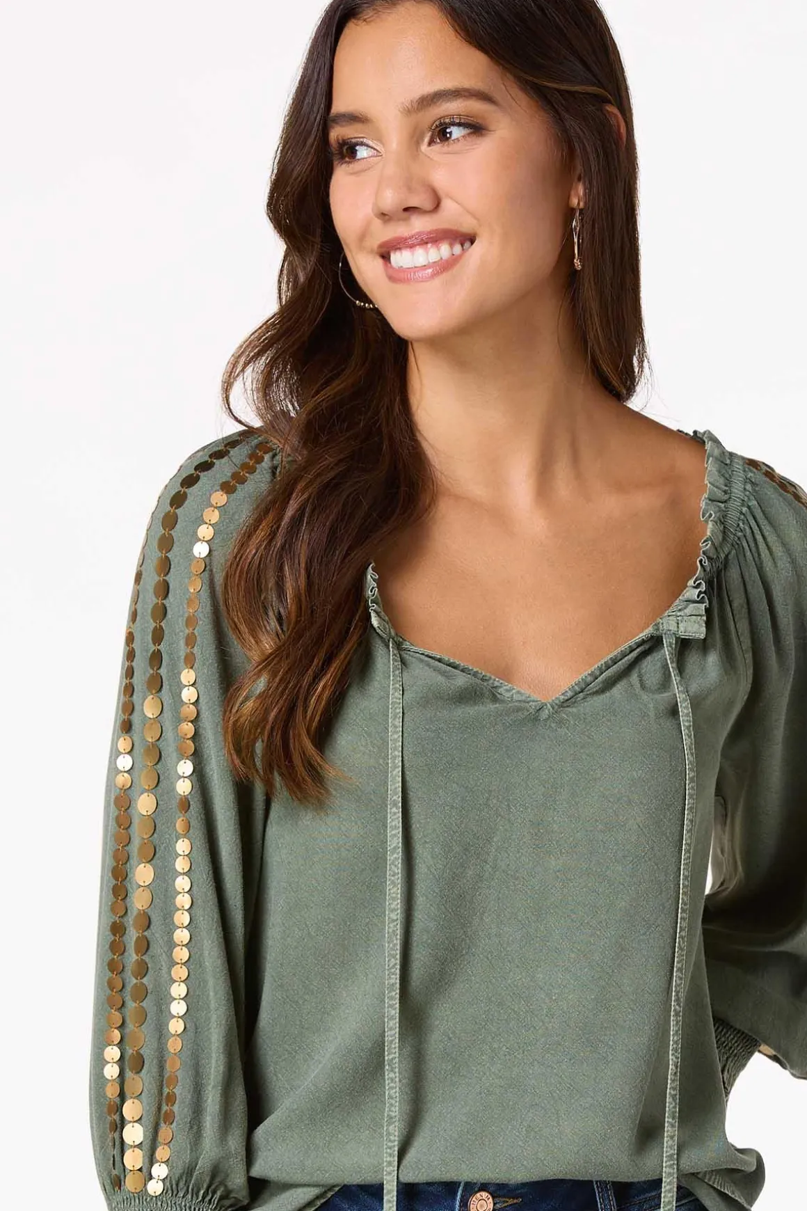 Gold Disc Embellished Poet Top