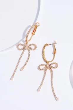 Gold Rhinestone Bow Earrings