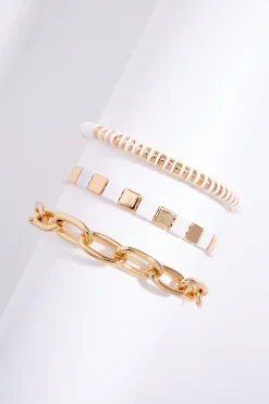 Gold White Bracelet Set