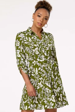Green Floral Shirt Dress